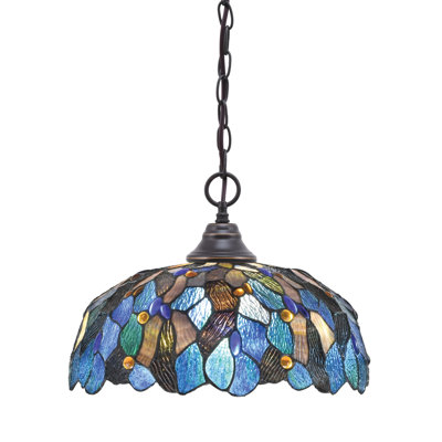 Luminaire suspendu en forme de chaîne avec mosaïque en verre bleu 16 po