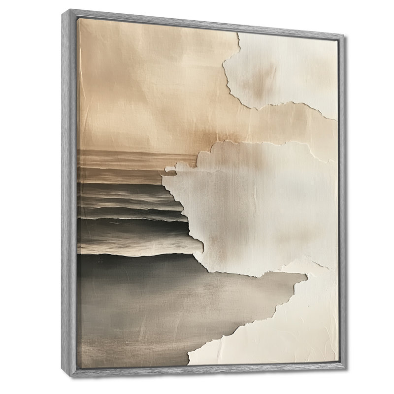 Art mural côtier, sable côtier apaisant, toile abstraite beige, H 40 po x l 30 po, Encadrement argenté