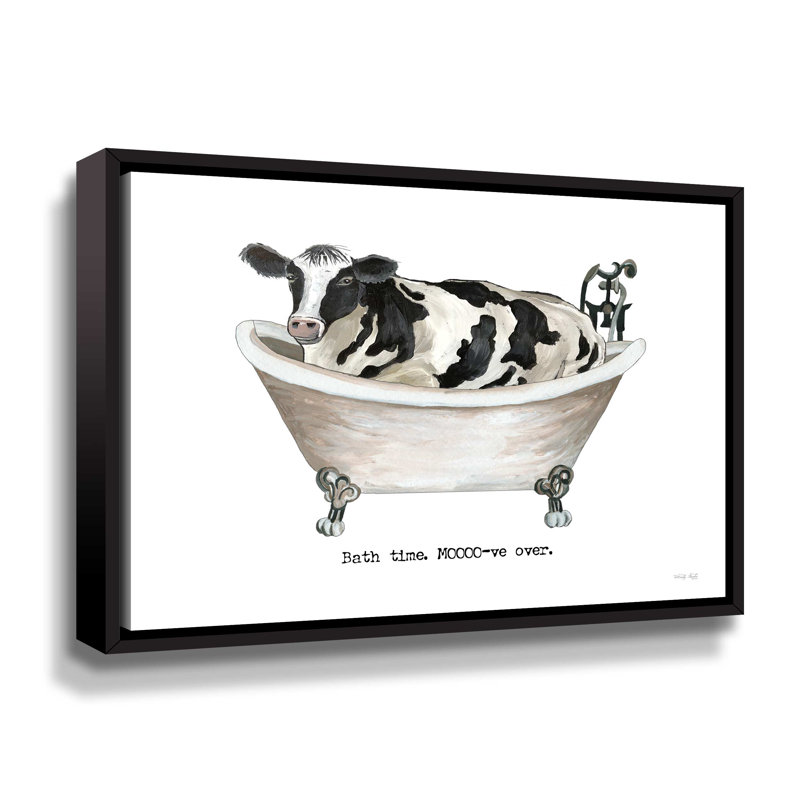 «Bath Time Cow», reproduction sur toile, Cadre noir, H 14 po x l 18 po x P 2 po