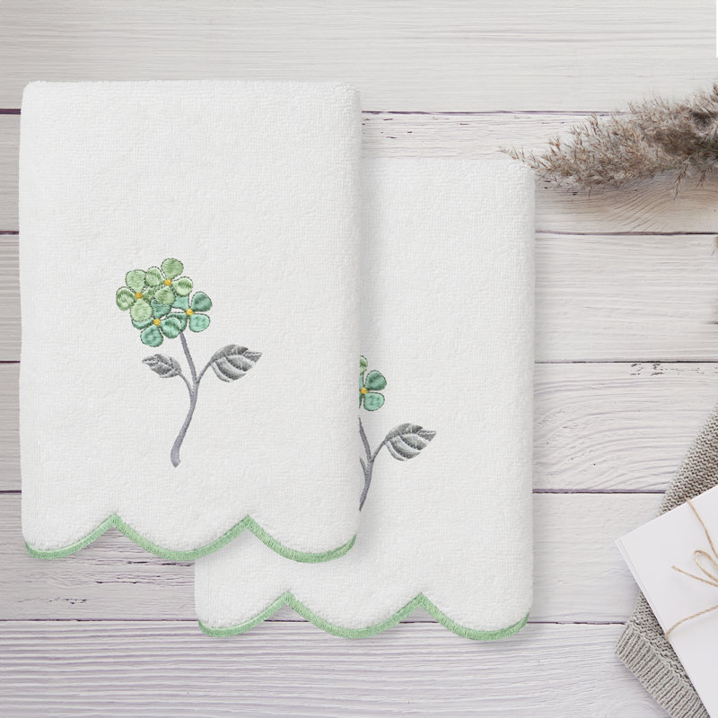  Ensemble de serviettes essuie-mains 100% coton turc 2 pièces HYDEA, Blanc/vert, Ensemble de 2 essuie-mains