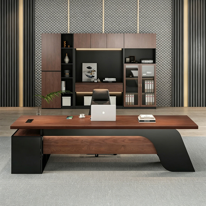 Bureau de direction moderne en bois massif brun L 102,36 ", 29.53" H x 110.24" W x 59.06" D