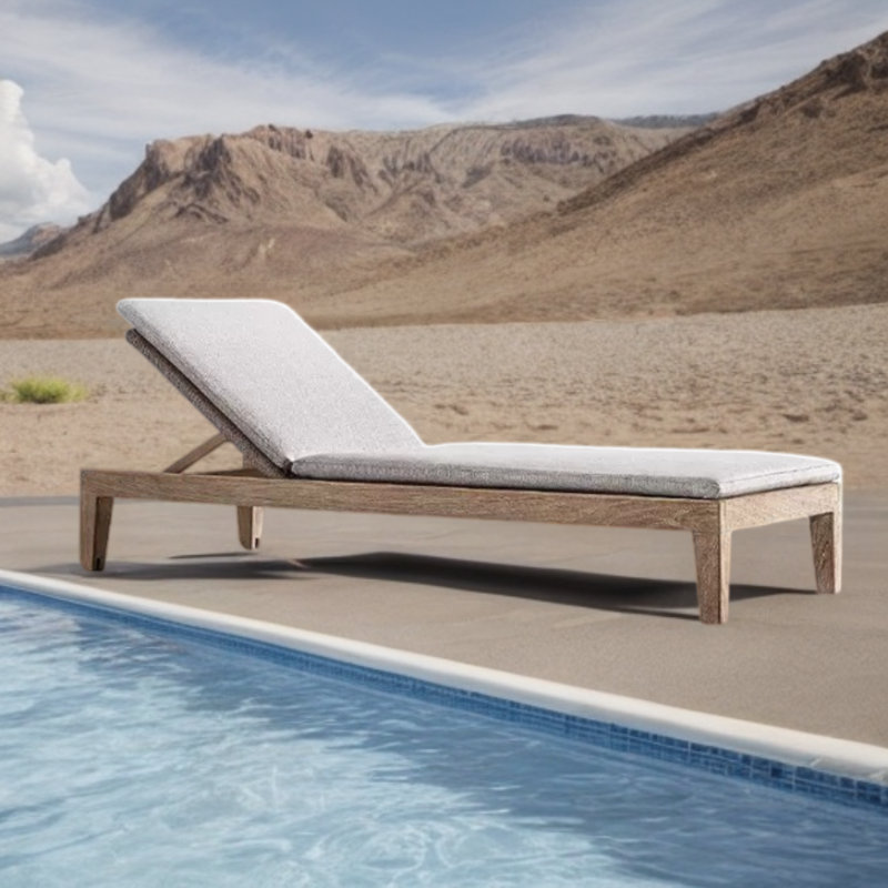 Outdoor Recliner Wood Frame Adjustable Back Outdoor Teak Wood Chaise Lounge , Cushion Included