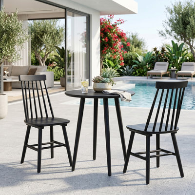  Ensemble de 2 chaises de salle à manger l 17,5 po, en bois massif Windsor, noir