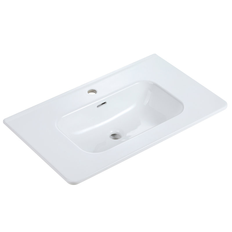 Integrated White Ceramic Basin, Drain Not Included, Single Hole Faucet
