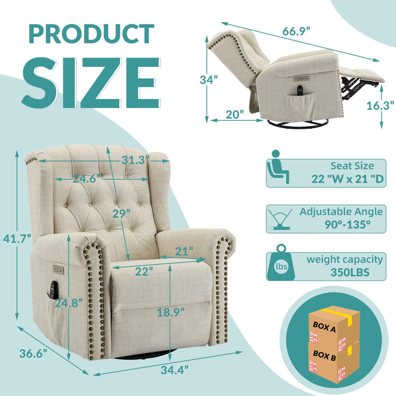 Fauteuil inclinable électrique berçant et oscillant Meetwarm, Beige