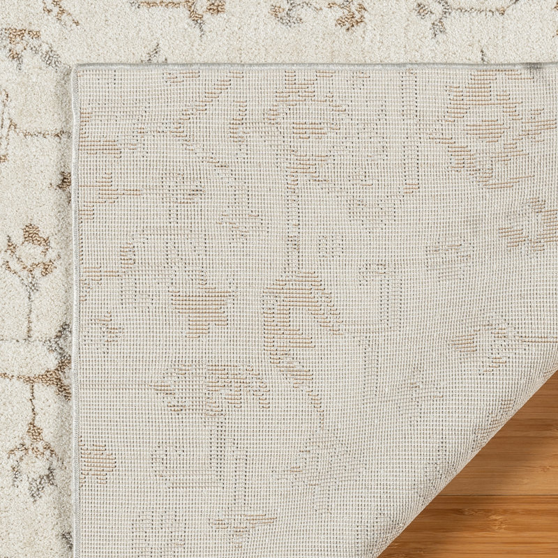Cream and Beige Synthetic Moroccan Runner Rug 2'7" x 8'