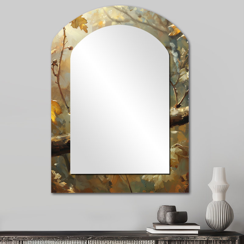 Mignon oiseau moineau sur une branche tombée - miroir mural décoratif asymétrique, 34 po x 25 po