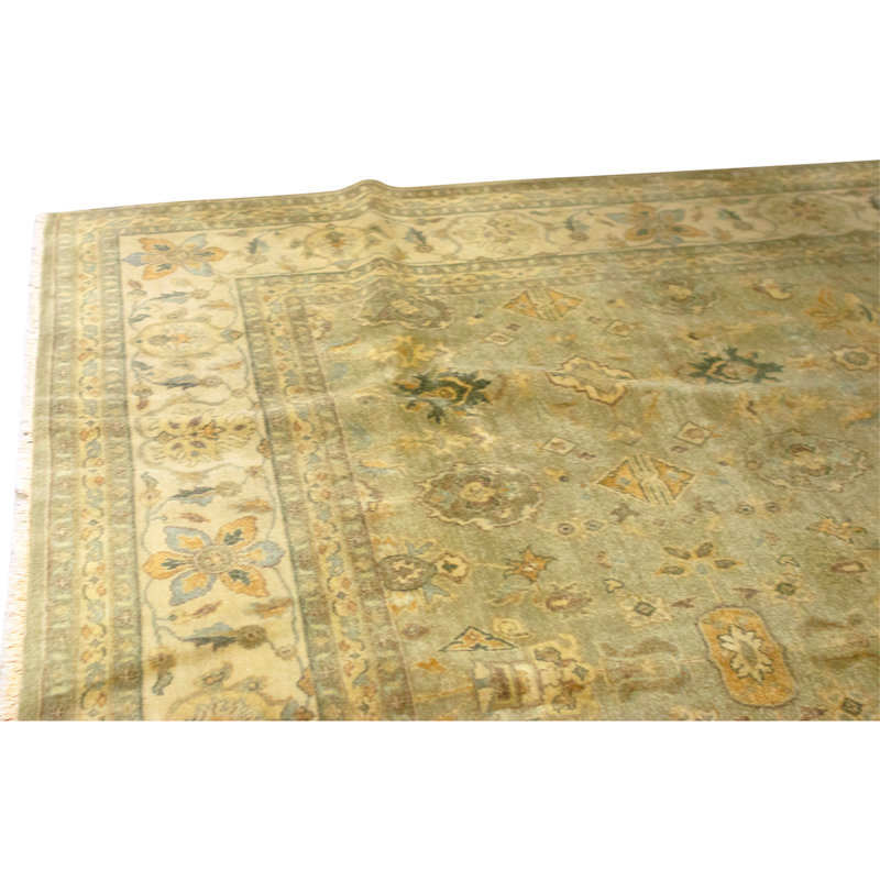 Tapis ivoire et doré de haute qualité noué à la main