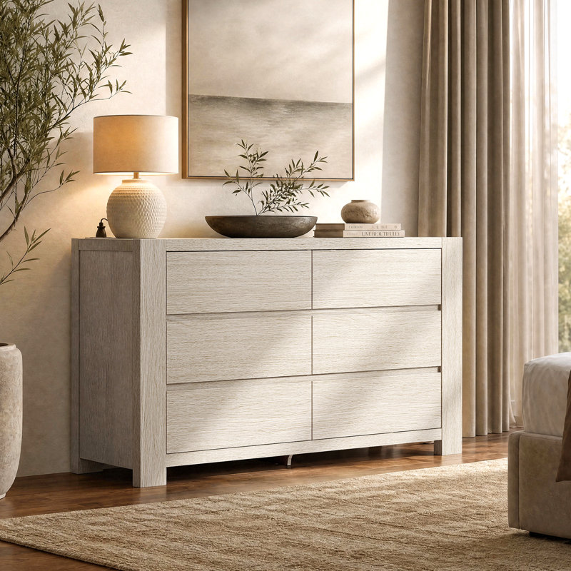 Commode Pura 55'' à 6 tiroirs avec grand espace de rangement, chêne clair, Clear
