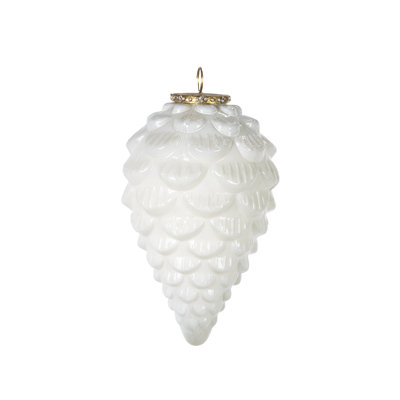 7"H Medium Glass White Pinecone Ornament