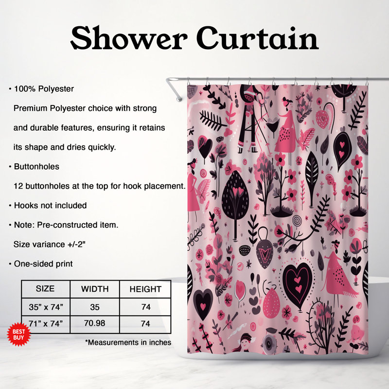Rideau de douche 1 pièce Sweet Vibe, H 74 po x l 71 po
