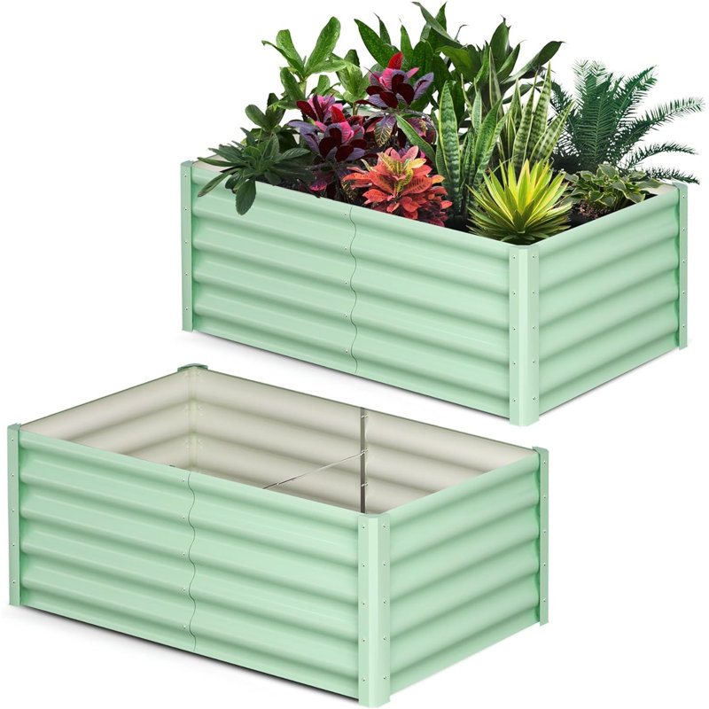 Galvanized Raised Metal Garden Bed, Planter Boxes with Open Base, Safety Edge & Support Poles, Includes Gardening Glove