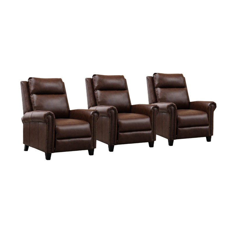 33.5" Wide Traditional Breathable Top Grain Genuine Leather Pushback Recliner (Set Of 3), Brown