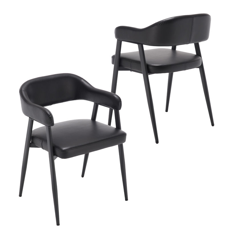 Modern Upholstered Dining Chair, Comfortable Armchair With Backrest And Arms, Black