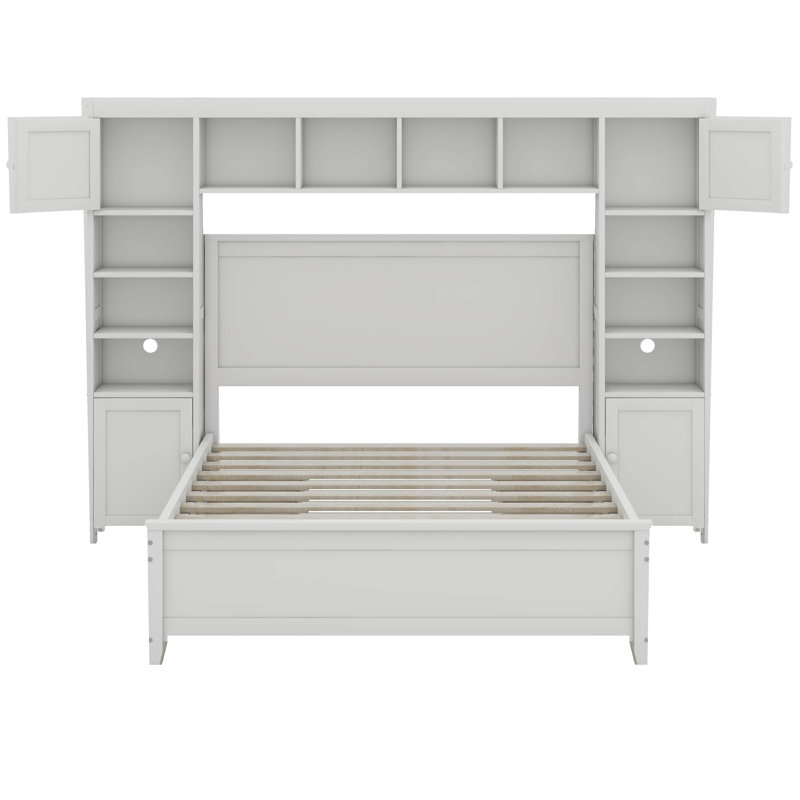 Lit plateforme double avec rangement double, Blanc