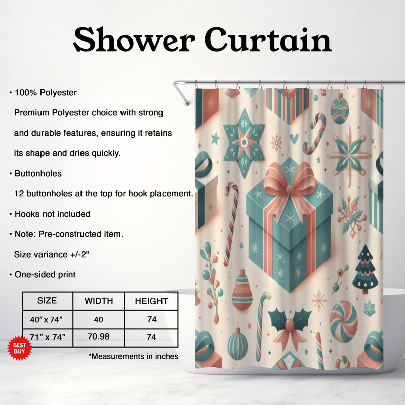 Rideau de douche standard 1 pièce Christmas Glow, H 74 po x l 40 po