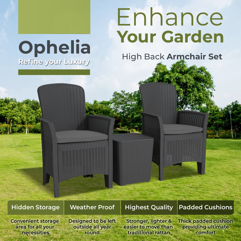Marjo Plastic 3-Person Seating Group with Cushions, Black
