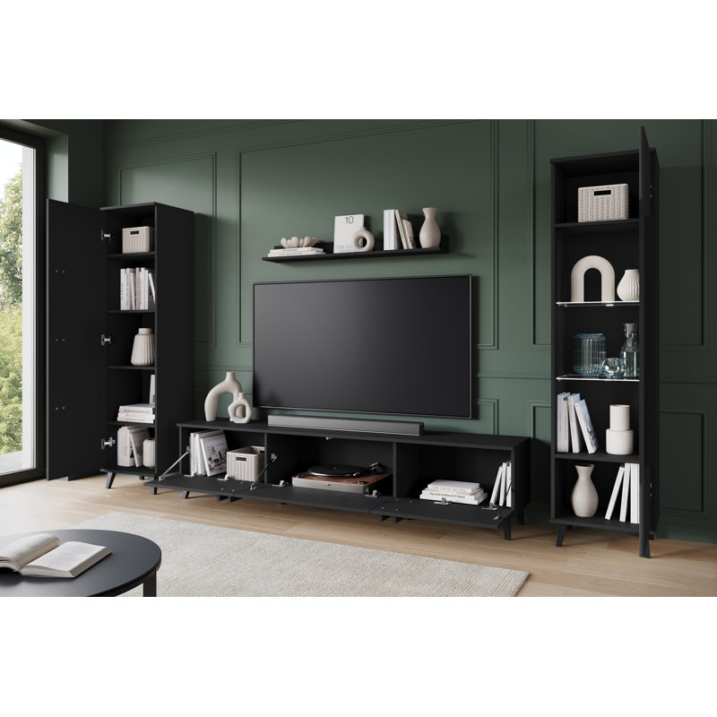 Huron Ii Wall Unit With Led Ligting In Colour: Black, Black