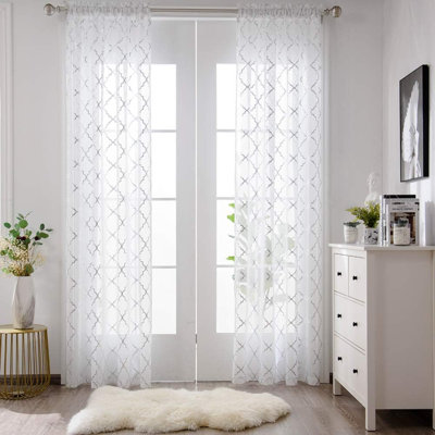 Bleu marine et rideaux de salon, rideaux transparents en treillis marocain de 52 po x 52 po x 96 po 