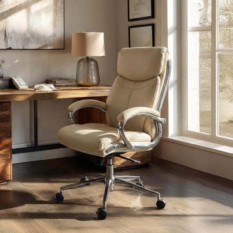 Chrome Office Chair – Smooth Recline & Rocking, Effortless Assembly, Beige