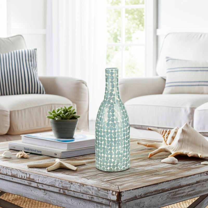Vase en verre texturé Hatto, Bleu mosaïque, H 15 po x l 5 po x P 5 po