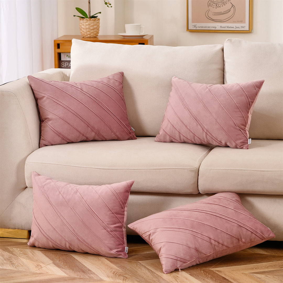 Warisi - Double Striped Vlevet Cushion Pillow Cover Throw Cushion Covers Rectangular 4 Pieces (Set of 4) WARISI 