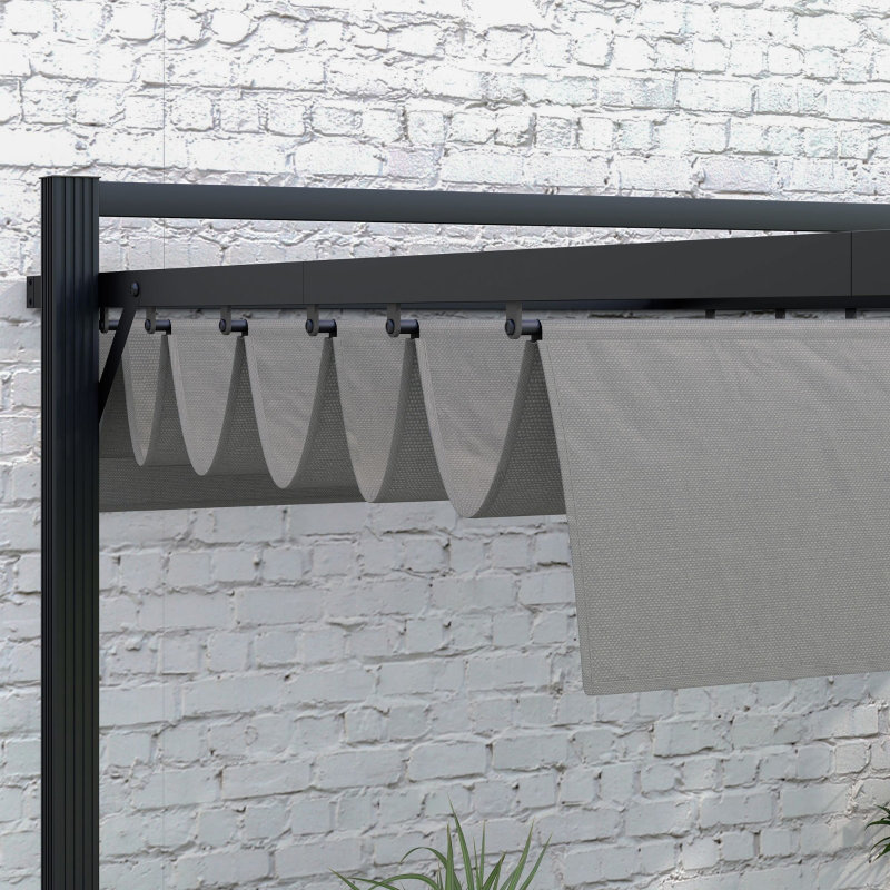 3 X 3m Retractable Aluminium Pergola, Outdoor Garden Gazebo Shelter With Drainage Grommets, 8 Ground Nails & 8 Expansion Screws, For Patio Deck Grill Area, Dark Grey