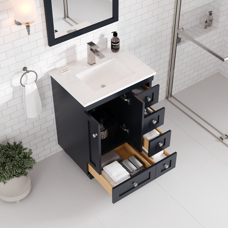 Yena 24 In. Single Sink Bath Vanity With Carrara Quartz Top And Undermount Porcelain Sink, Gray