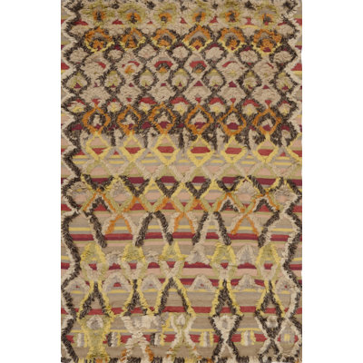 Tapis marocain beige / brun / rouge tissé à plat à la main