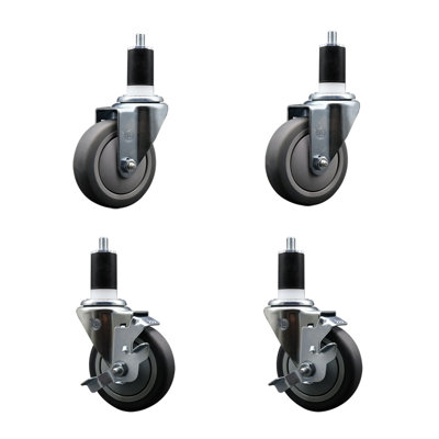 Thermoplastic Rubber Wheel Swivel Expanding Stem Caster Set 2 Brakes SCC TLB 4" x 1-1/2"