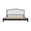 Lit plateforme très grand en bois massif avec tête de lit tapissier, sans sommier, cadre noir et tissu blanc-2140166258-2140166271