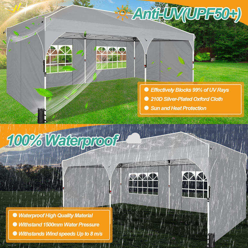 Auvent escamotable 10 'x 20' - Protection solaire UPF 50+ avec verrouillage rapide et toit ventilé, Gris