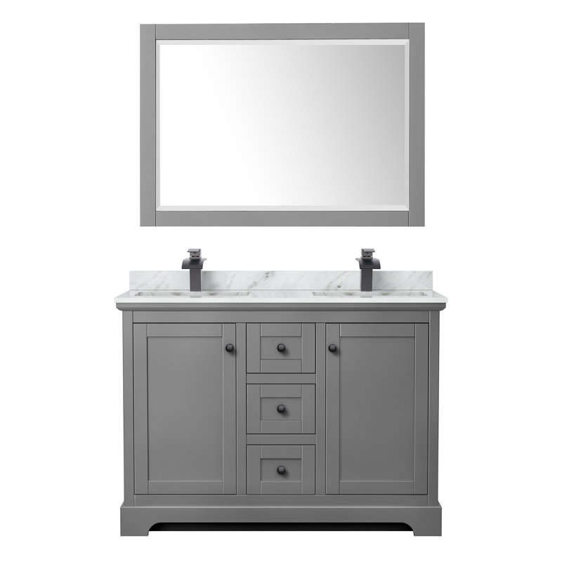 Avery 48'' Double Bathroom Vanity with Marble Top, Dark Gray, Polished Chrome