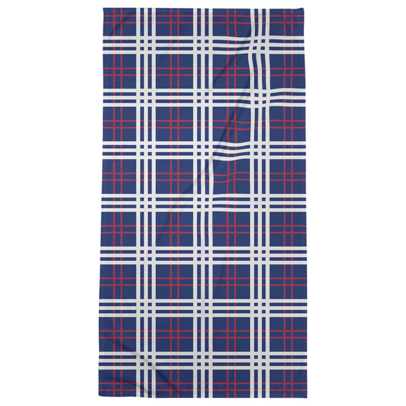 Bath Towel, Dark Blue/Red/White, Microfiber
