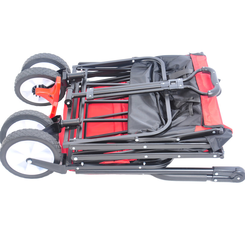 Chariot portatif d'extérieur pliable - Chariot utilitaire robuste avec cadre arrière et capacité de charge de 68 kg (frein de secours à roue avant en tissu 600D noir et rouge)