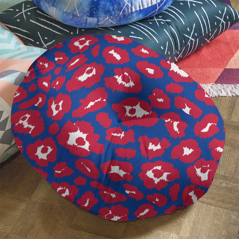 Housse et insert de coussin touffeté rond, Bleu / Rouge / Blanc, H 30 po x l 30 po x P 4 po