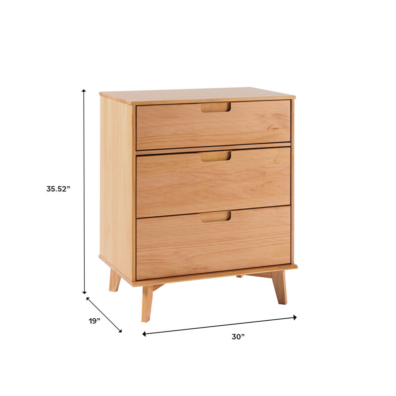 Yarber Groove 3 Drawer Solid Wood Chest, Natural Pine