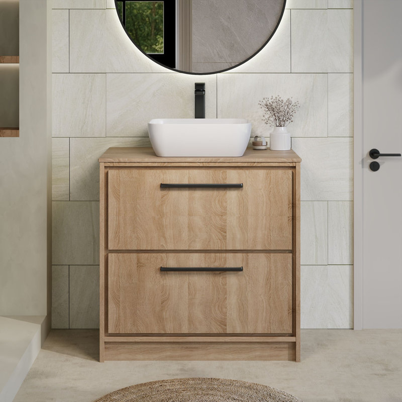Tishay Bathroom Vanity, Bleached Oak, 80.5cm W