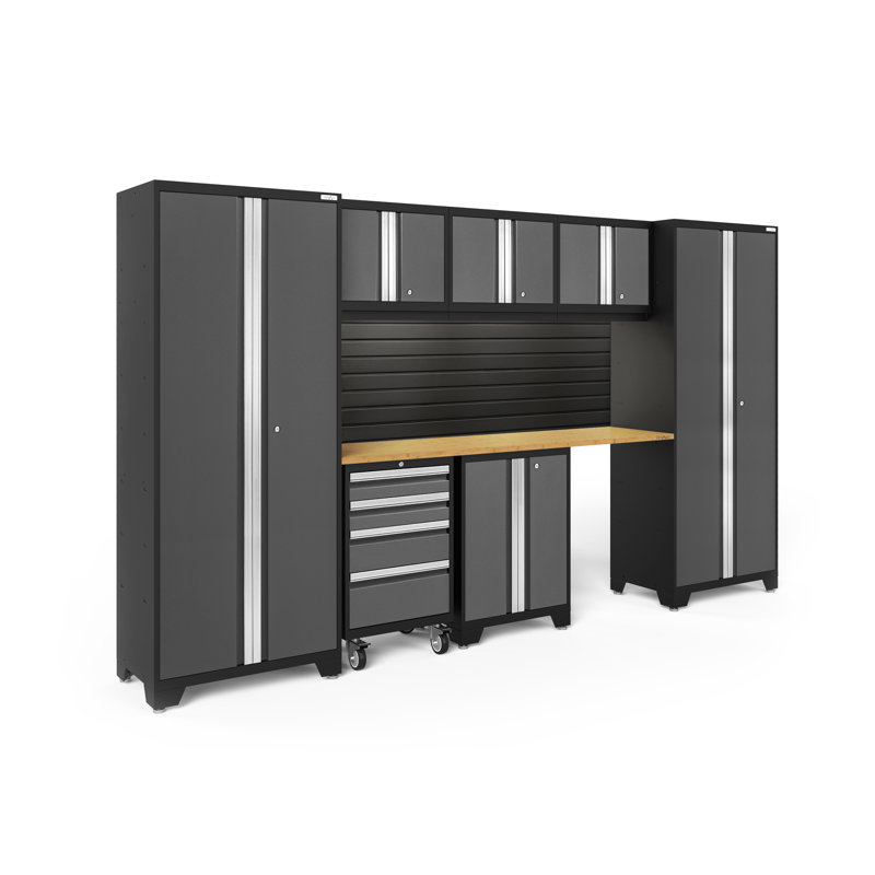 Bold Series 8 Piece Garage Storage Cabinet System Set, Gray/Bamboo