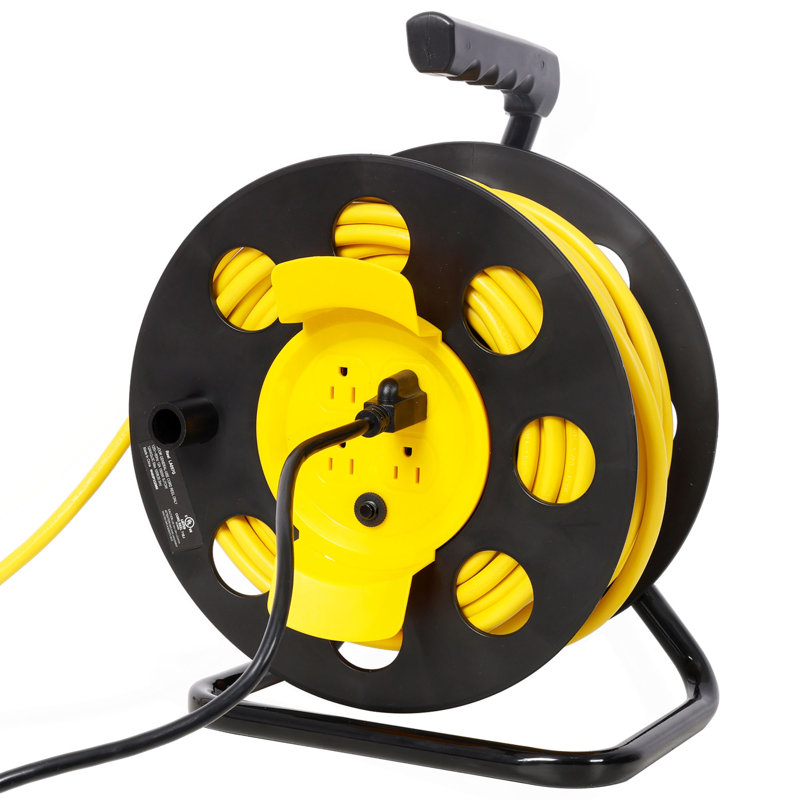 Enrouleur de câble d'extension rétractable robuste de 100 pieds de longueur, 12AWG, 12A, avec prises 4Pcs et housse anti-poussière, poignée portative et disjoncteur de sécurité, certificat UL