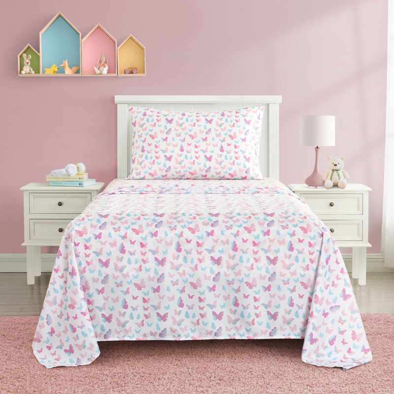 Wonderflock 3pc Twin Sheet Set, Blue/Butterfly, Twin Sheet Set with 1 Pillowcase