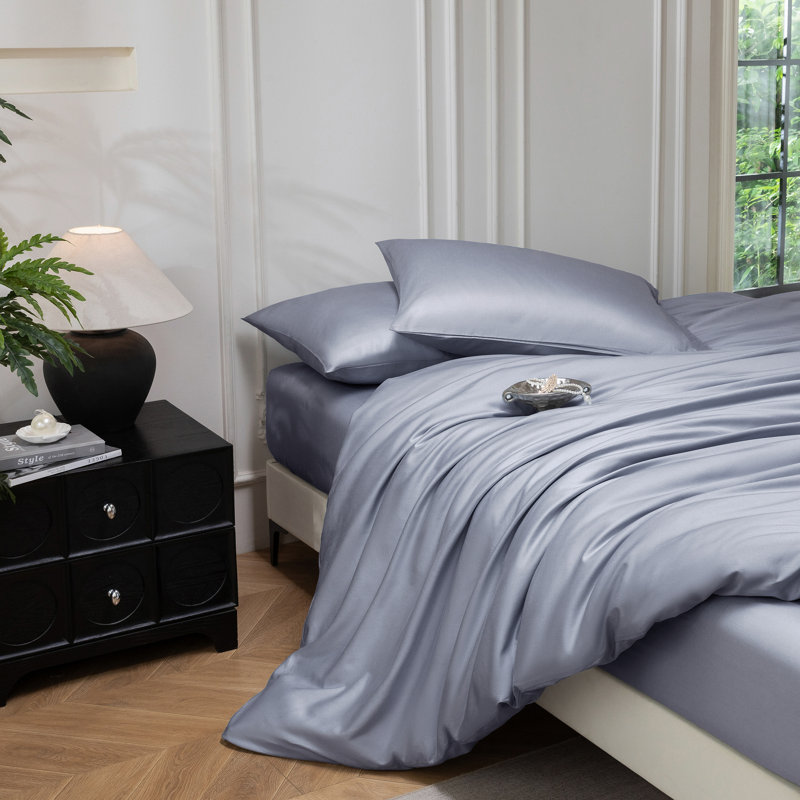 MooMee Duvet Cover Set Silky Sateen Look Luxury Sheen Zipper Closure & 8 Interior Ties 100% Long-Staple Cotton 600TC 