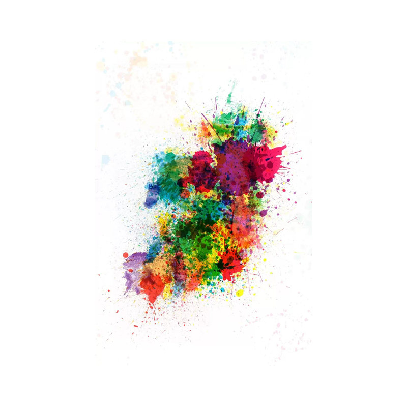 Ireland Map Paint Splashes by Michael Tompsett - Wrapped Canvas Painting, 20.32 cm H x 30.48 cm W