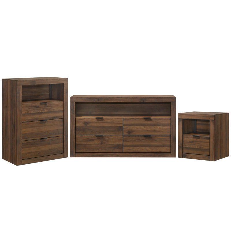 3-Pieces Bedroom Sets, Walnut