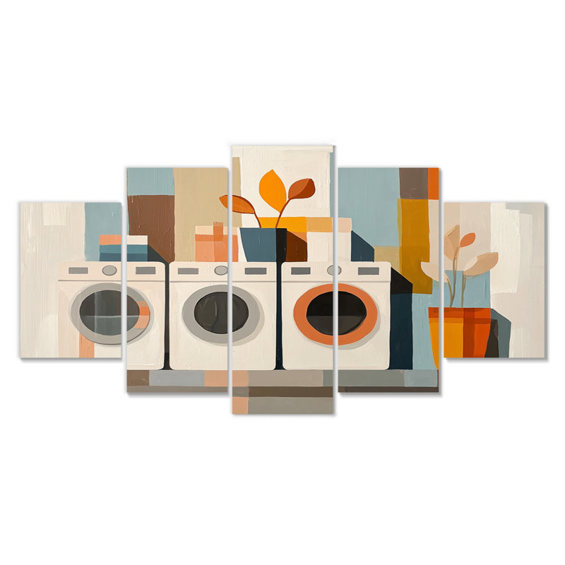 Orange Laundry Lines I - Ensemble d'art mural sur toile Laundry
