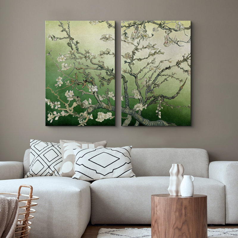 «Amandier en fleurs» par Vincent van Gogh, H 24 po x l 32 po x P 1,5 po, Fresh Spring Green Gradient, Toile tendue