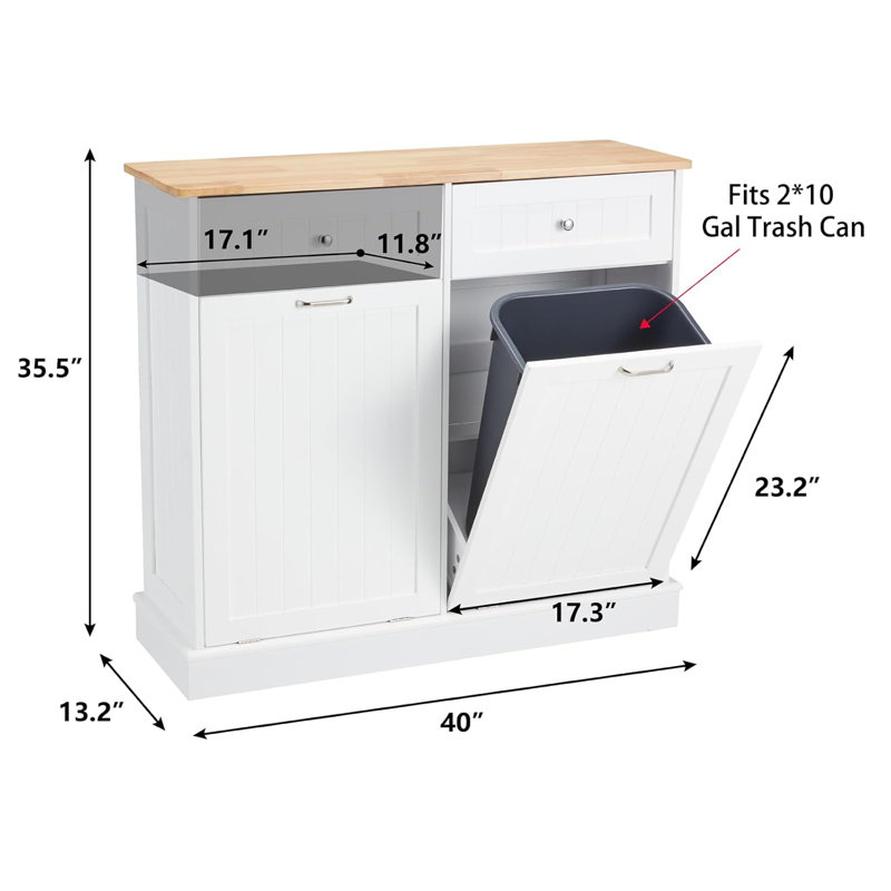 Double poubelle 20 gallons, Blanc / Naturel