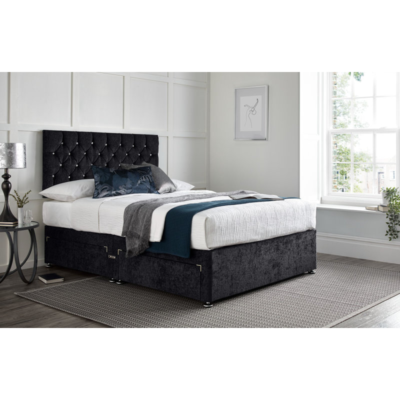 Divan Bed with 24" Headboard on Struts, Black, Double (4'6), No Drawers