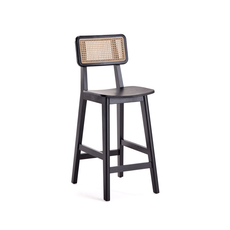 Versailles Counter Stool with Solid Wood Frame, 1, Black