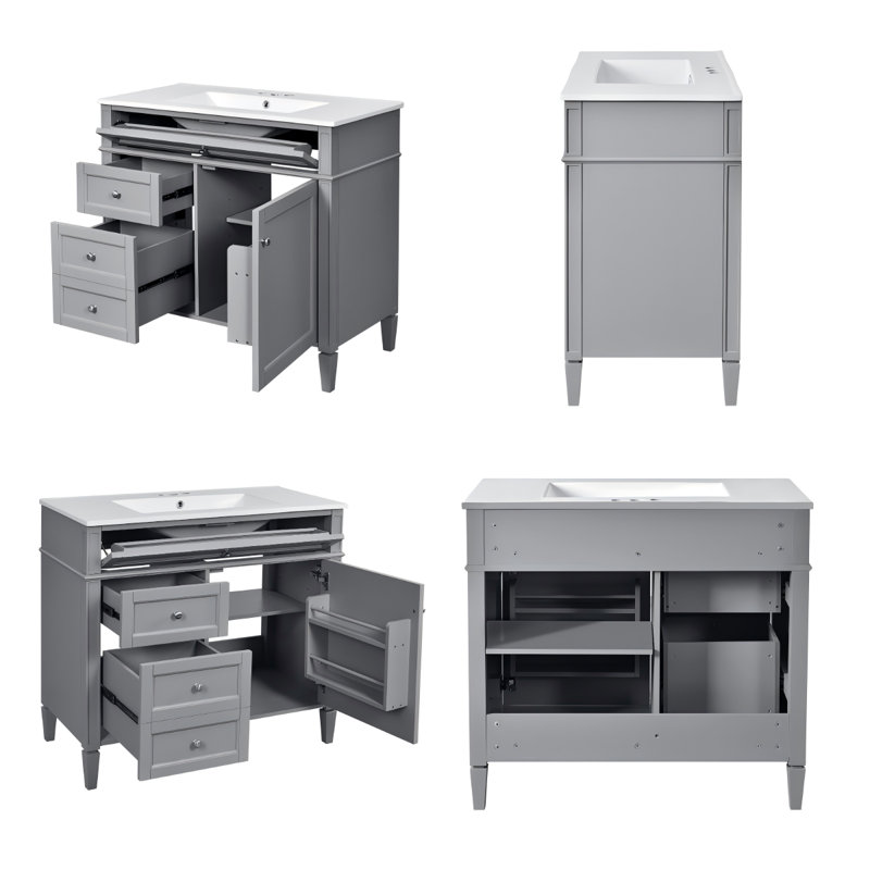 Meuble-lavabo moderne de 36 pouces avec lavabo supérieur en céramique, Gris
